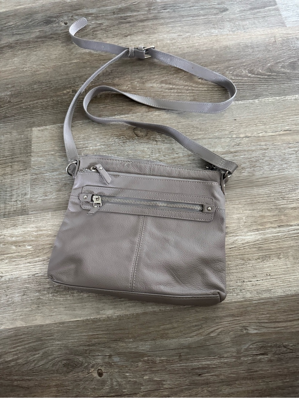 Women's Taupe Leather Crossbody Bag - Unbranded